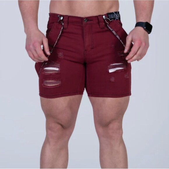 TIGER X‎ HORSE MENS 36 FLAP POCKET BURGUNDY CHINO STRETCH SLIM SHORT - Picture 1 of 5